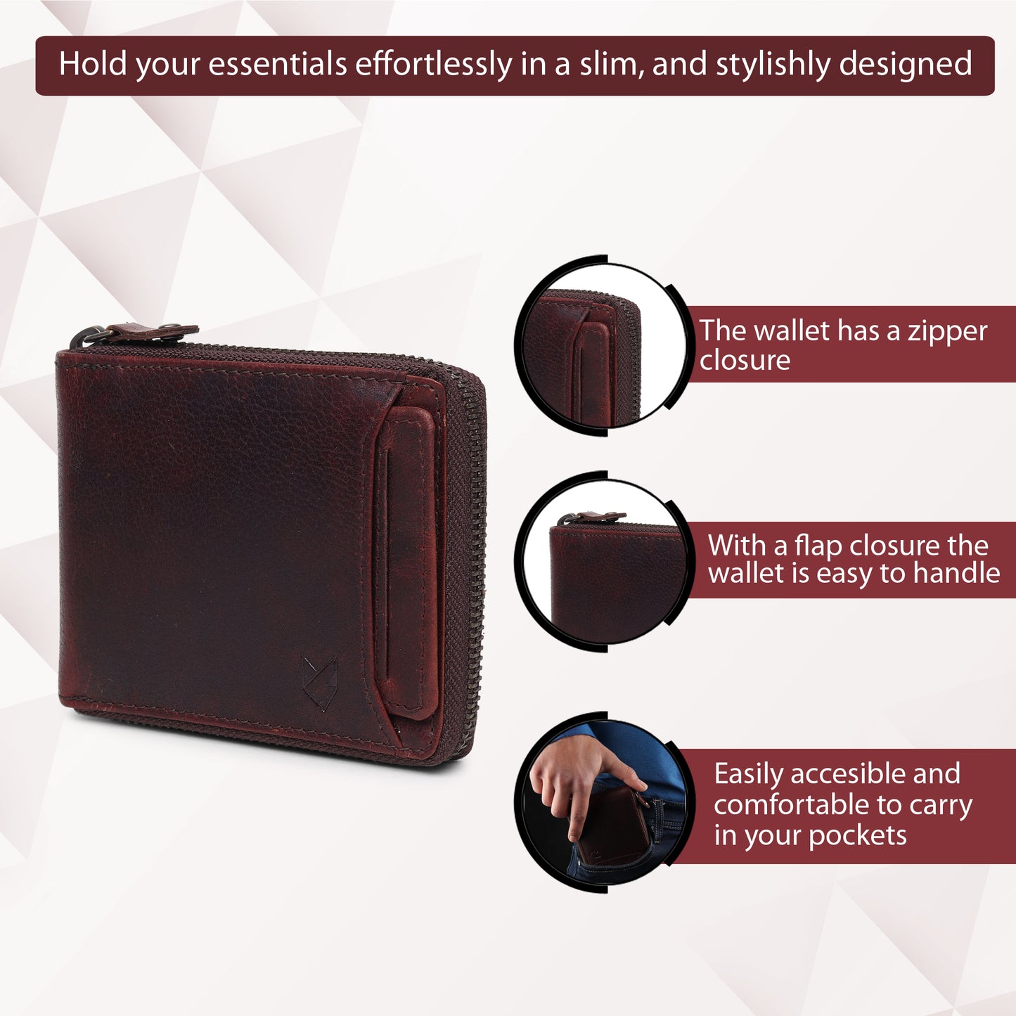 Bifold Zipper Wallet with Detachable Card Case