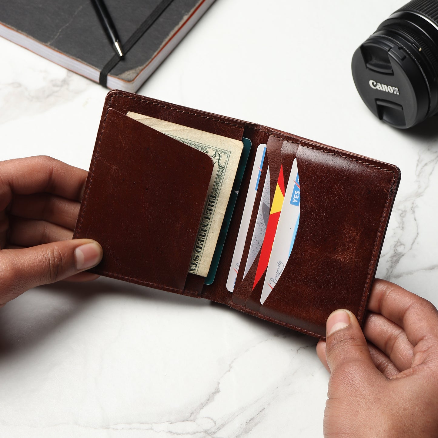 Bifold Dark Desert Wallet- Vegetable Tanned Leather