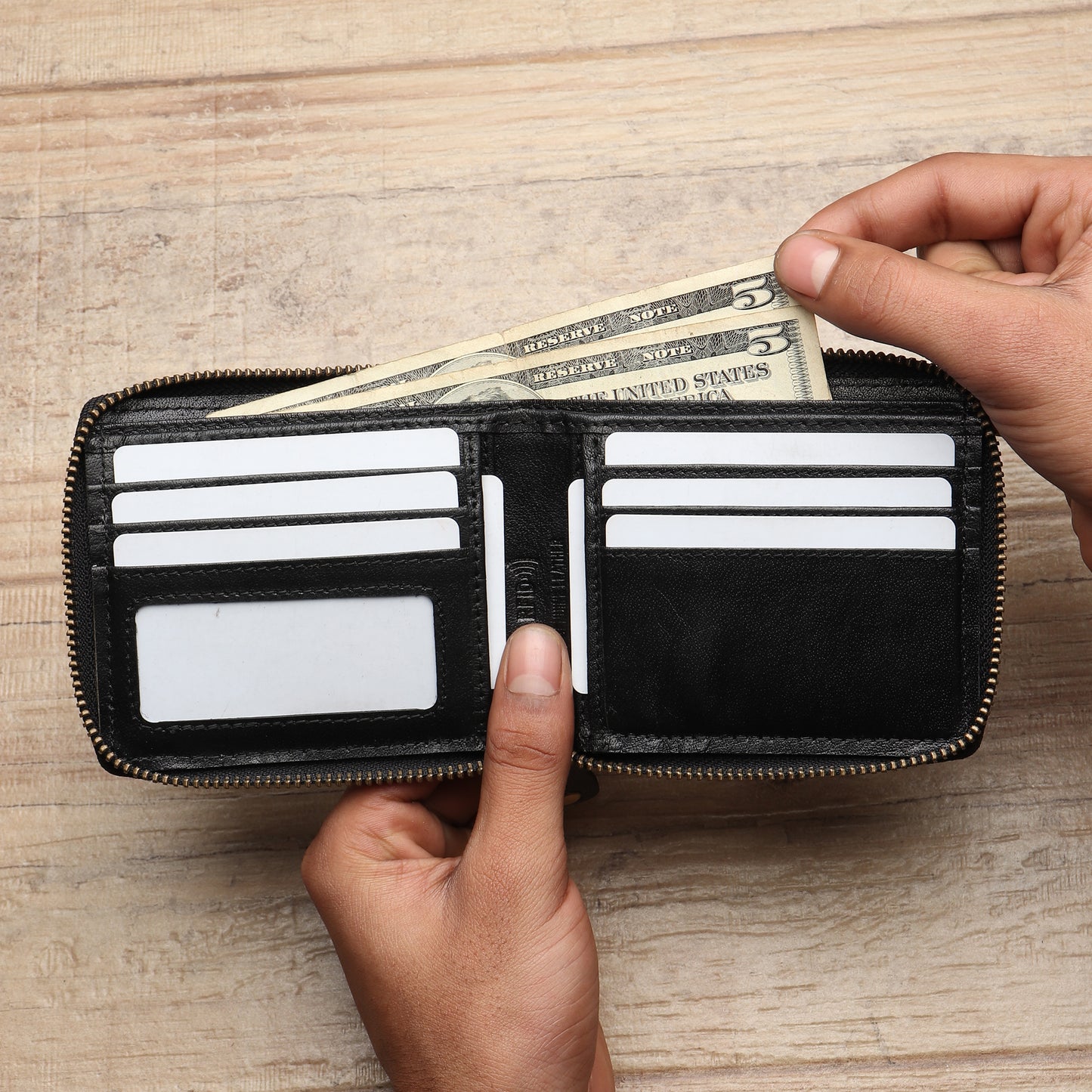 Bifold Zipper Wallet with Detachable Card Case