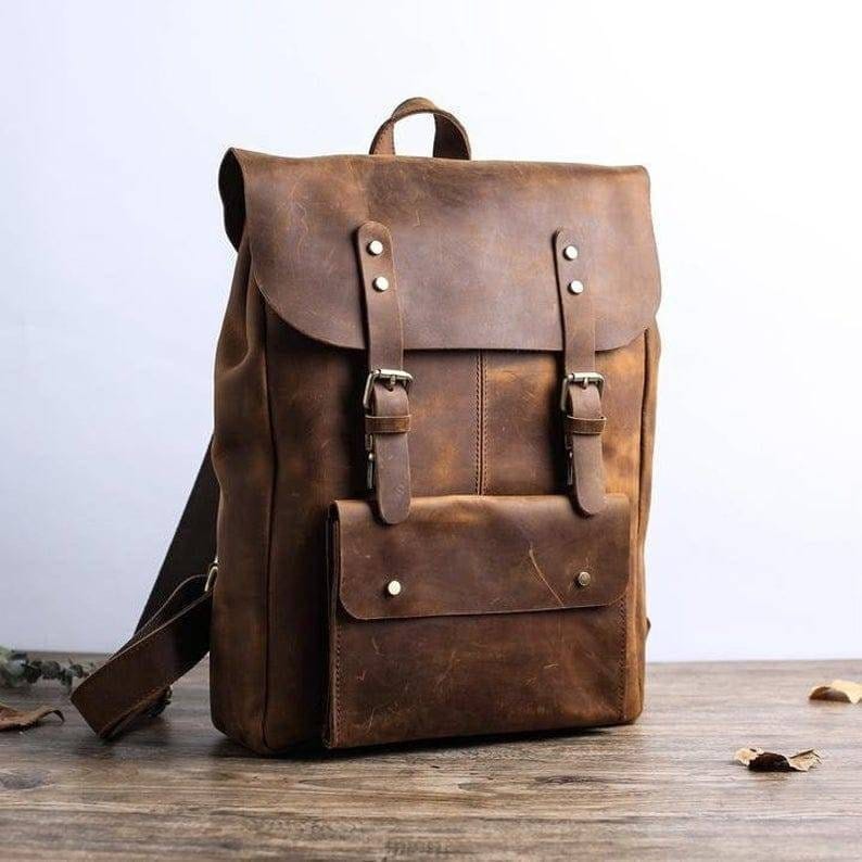 brown leather backpack india Vintage Full Grain Leather Travel School Backpack – FOXHACKLE INDIA