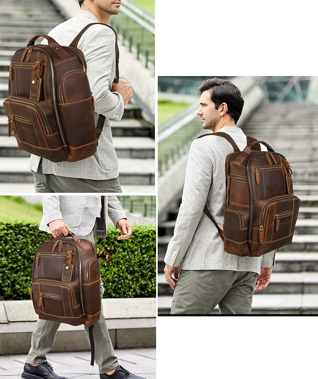 Leather Backpack for Men | Hiking Daypack Business Travel Rucksack Bag