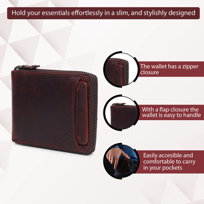 Bifold Zipper Wallet with Detachable Card Case