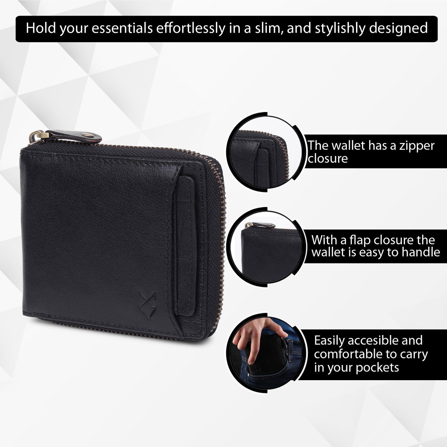 Bifold Zipper Wallet with Detachable Card Case