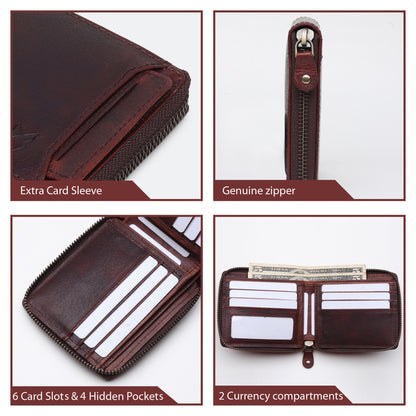 Bifold Zipper Wallet with Detachable Card Case