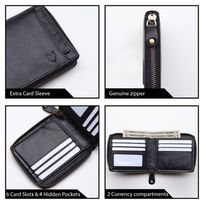 Bifold Zipper Wallet with Detachable Card Case