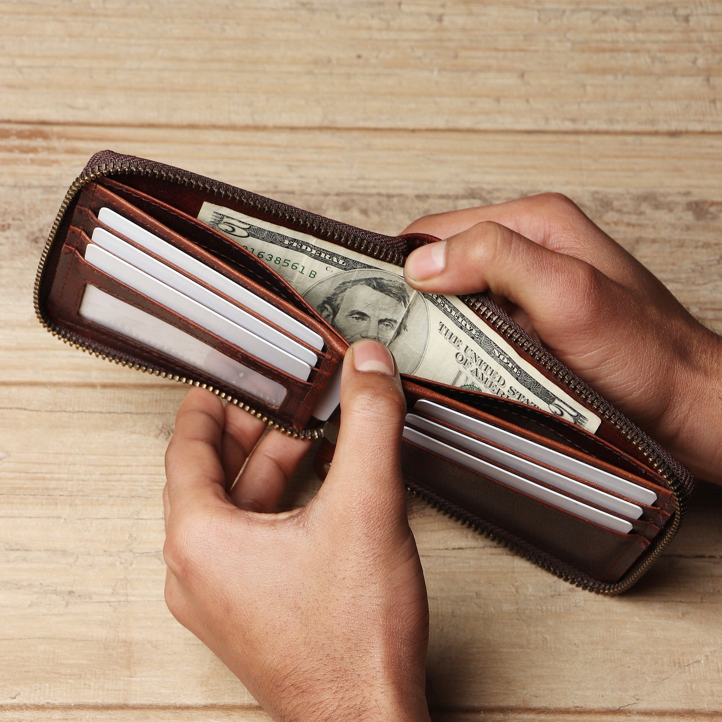 Bifold Zipper Wallet with Detachable Card Case