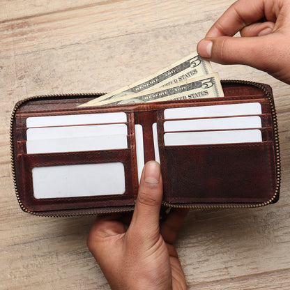 Bifold Zipper Wallet with Detachable Card Case
