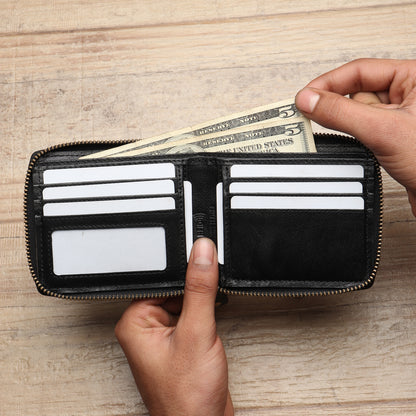 Bifold Zipper Wallet with Detachable Card Case