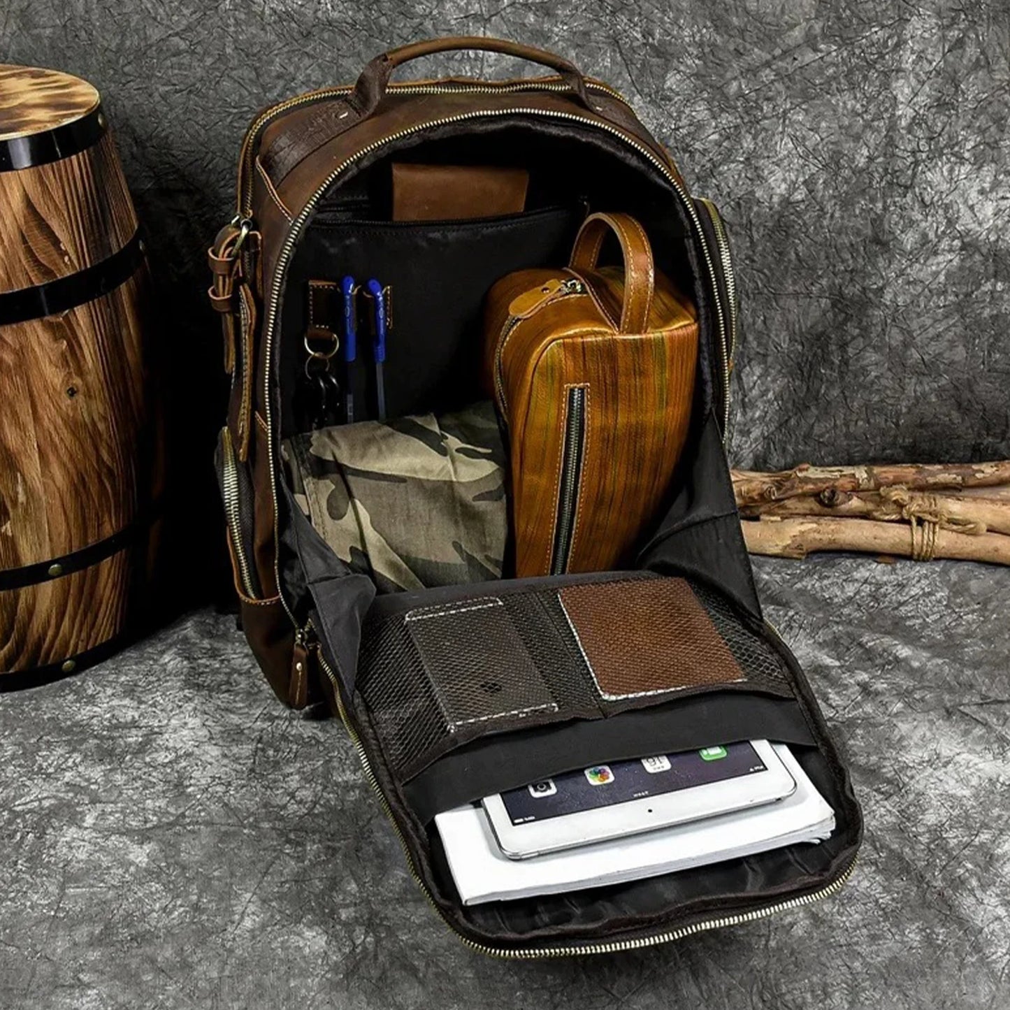 Leather Backpack for Men | Hiking Daypack Business Travel Rucksack Bag