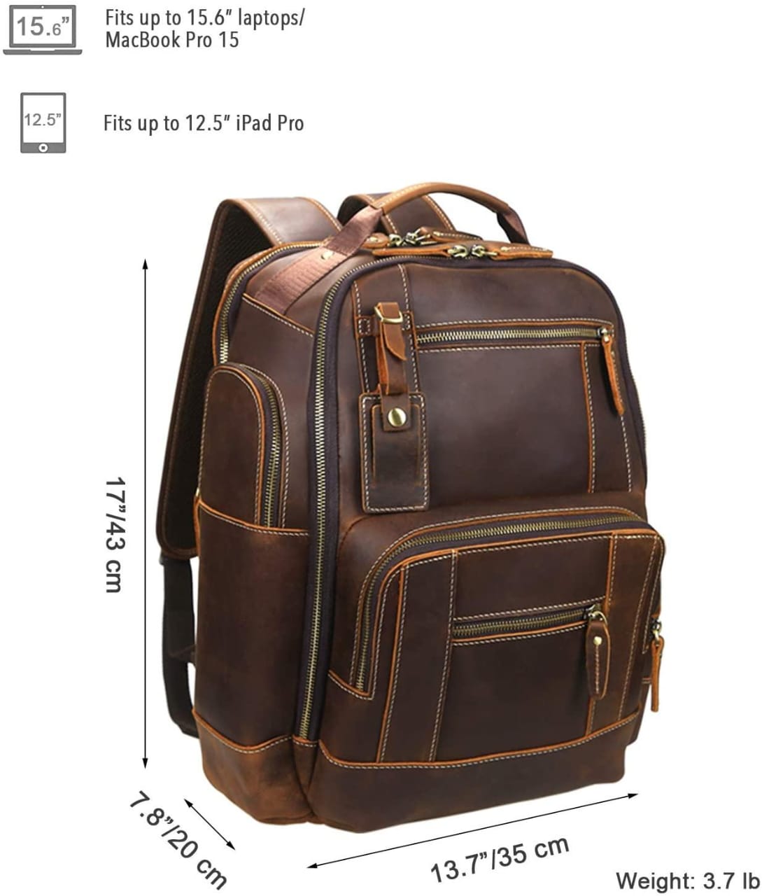 Leather Backpack for Men | Hiking Daypack Business Travel Rucksack Bag
