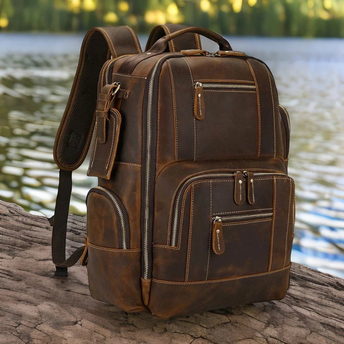Leather Backpack for Men | Hiking Daypack Business Travel Rucksack Bag
